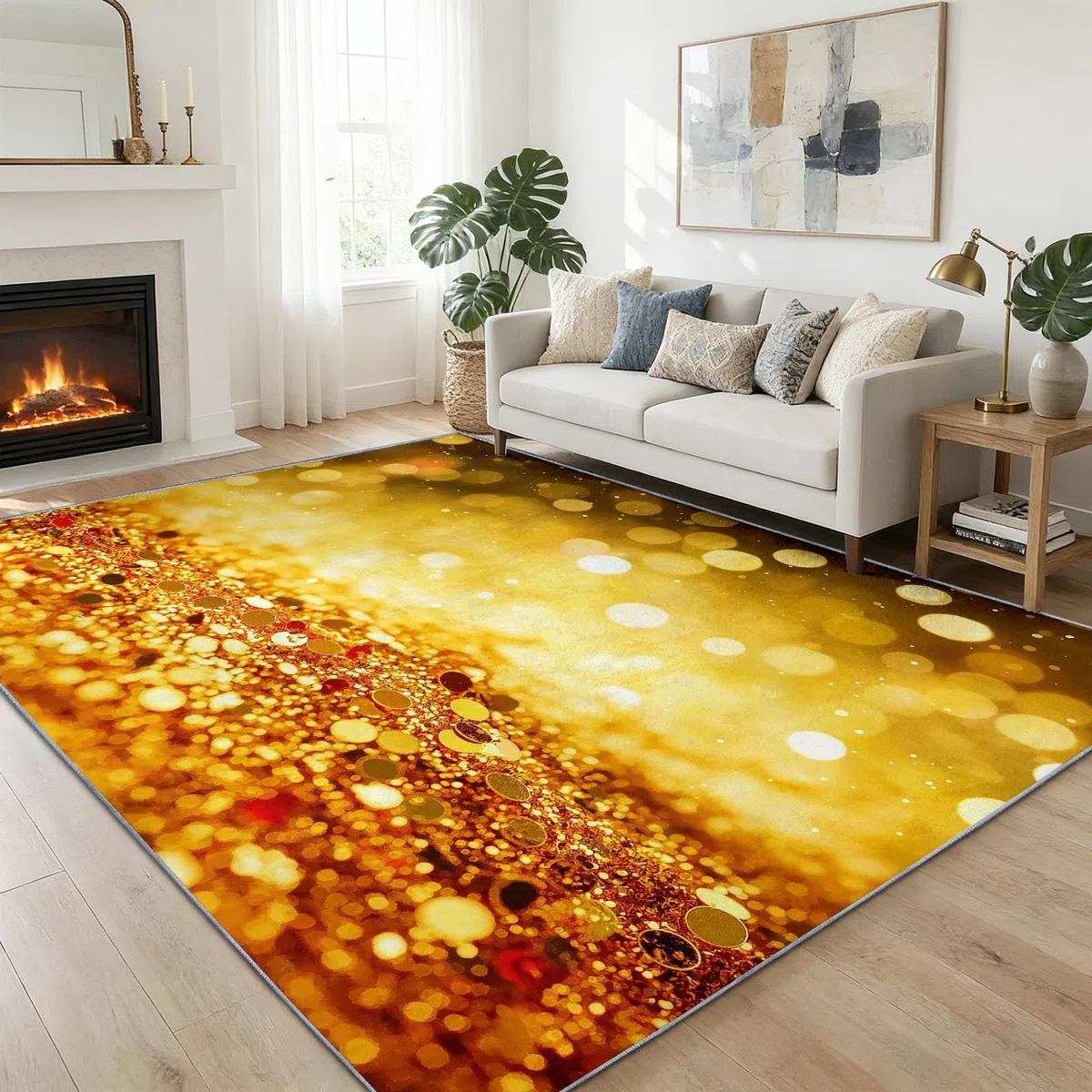 Générique 80 x 150 cm Dywan do salonu, nowoczesne cekiny, błyszczące, krótkie runo, super miękki, zmywalny i antypoślizgowy dywan do salonu, sypialni, pokoju dziecięcego, jadalni, biura, złoty