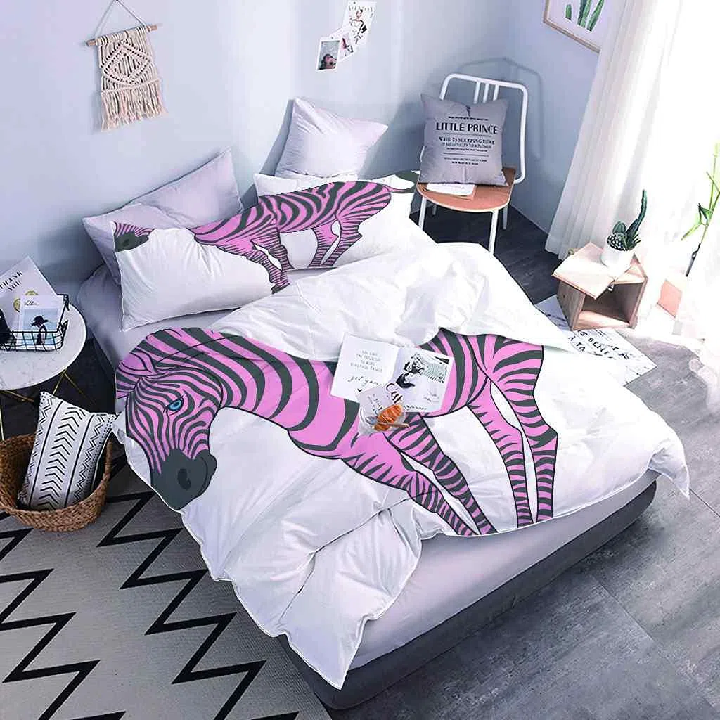 King Size 230 x 220 cm nadruk 3D fioletowy zwierzę zebra wzór poszewka na kołdrę zestaw dla chłopców dziewcząt dorosłych zestaw pościeli z 2 poszewkami łatwa pielęgnacja mikrofibra poszewka na kołdrę z zamkiem błyskawicznym