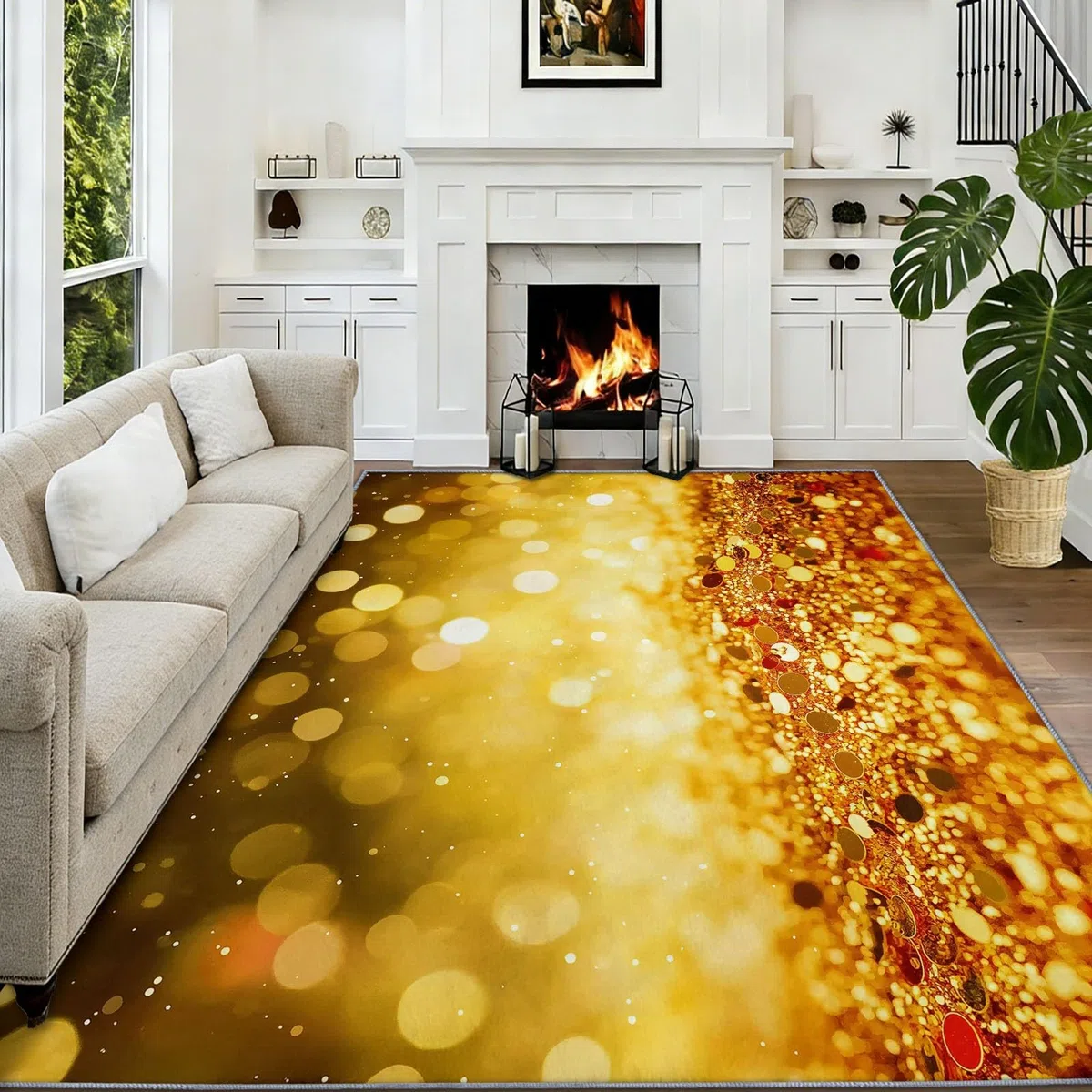 Générique 80 x 150 cm Dywan do salonu, nowoczesne cekiny, błyszczące, krótkie runo, super miękki, zmywalny i antypoślizgowy dywan do salonu, sypialni, pokoju dziecięcego, jadalni, biura, złoty
