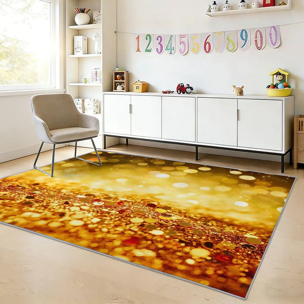 Générique 80 x 150 cm Dywan do salonu, nowoczesne cekiny, błyszczące, krótkie runo, super miękki, zmywalny i antypoślizgowy dywan do salonu, sypialni, pokoju dziecięcego, jadalni, biura, złoty