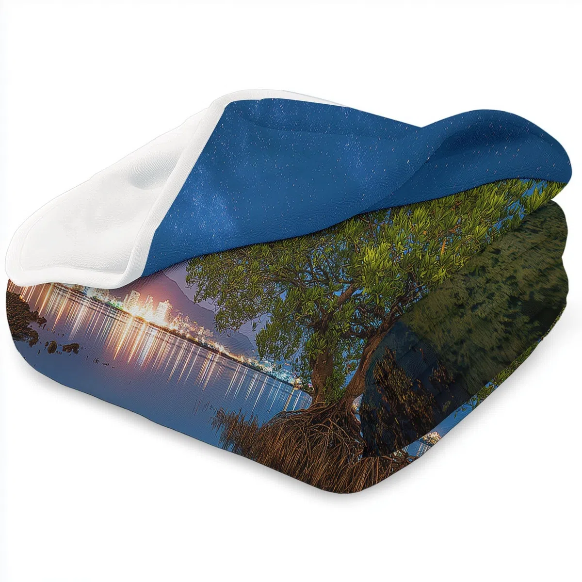 Flanelowy koc Naturalne krajobrazy nocne niebo Rośliny 180 x 200 cm Koce polarowe z mikrofibry Polar Wszystkie pory roku na podróż Sofa do podróży Łóżko Sofa Dzieci Dorośli, Niebieski
