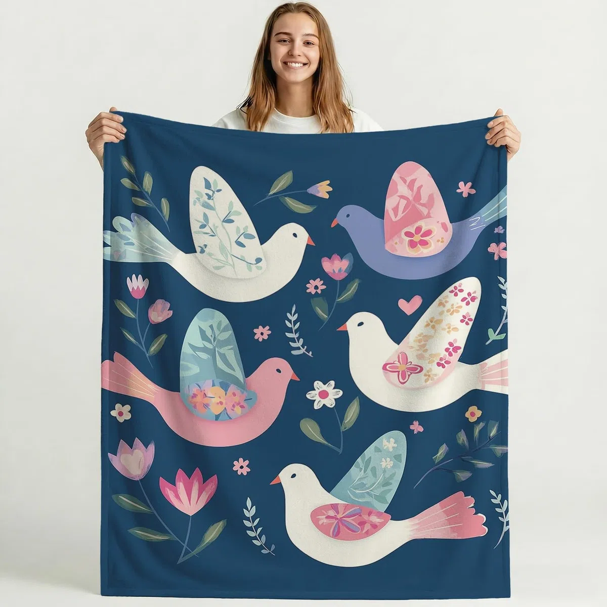 Kreskówka, minimalistyczny koc z motywem ptaka, 180 x 200 cm, flanelowy, koc polarowy, puszysty, na sofę, kanapę, jako dekoracja pokoju, ciepły i lekki koc na sofę, przytulny, miękki, niebieski