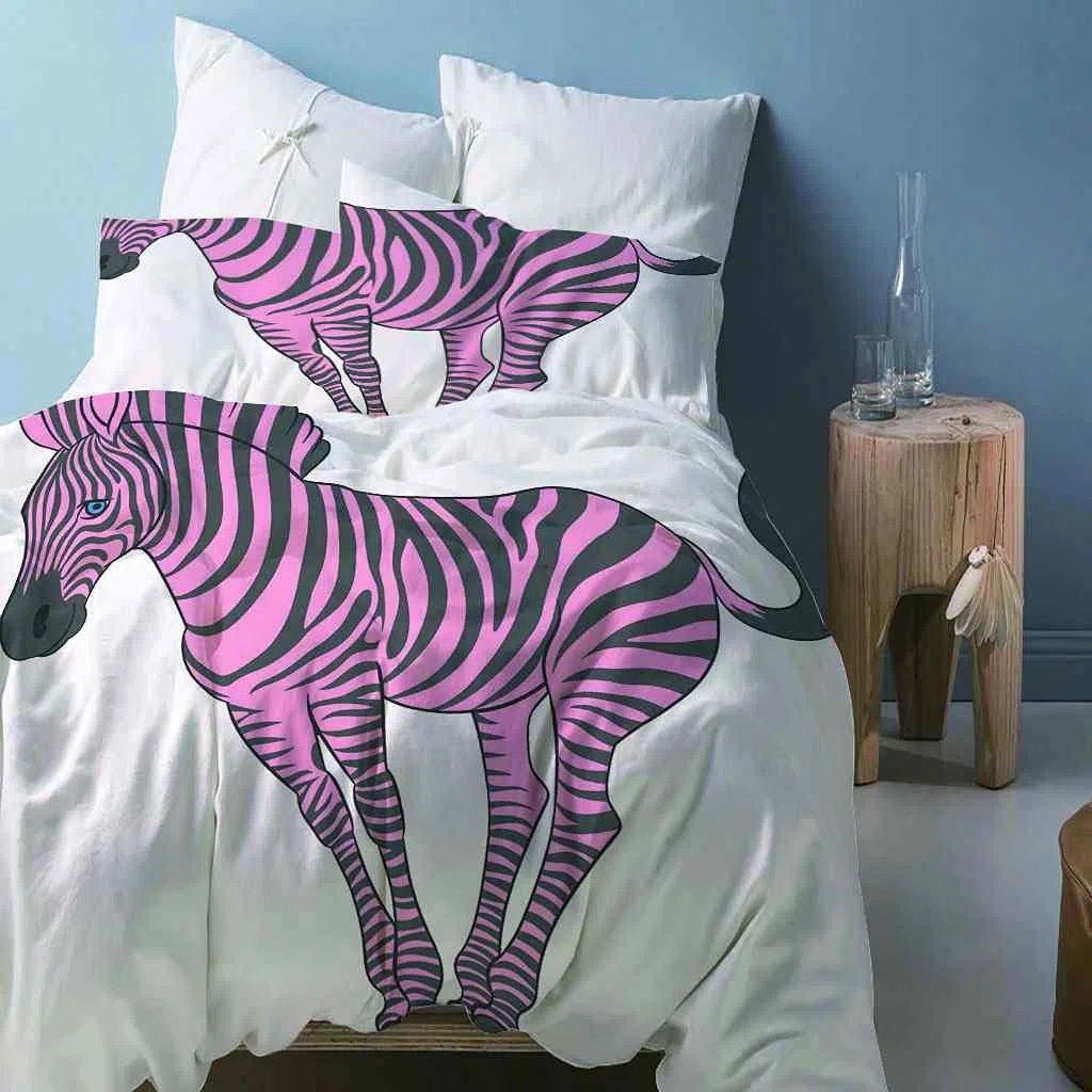 King Size 230 x 220 cm nadruk 3D fioletowy zwierzę zebra wzór poszewka na kołdrę zestaw dla chłopców dziewcząt dorosłych zestaw pościeli z 2 poszewkami łatwa pielęgnacja mikrofibra poszewka na kołdrę z zamkiem błyskawicznym