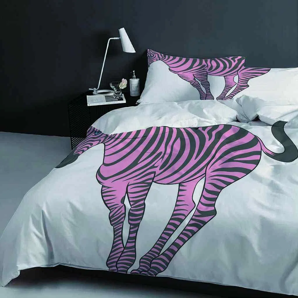 King Size 230 x 220 cm nadruk 3D fioletowy zwierzę zebra wzór poszewka na kołdrę zestaw dla chłopców dziewcząt dorosłych zestaw pościeli z 2 poszewkami łatwa pielęgnacja mikrofibra poszewka na kołdrę z zamkiem błyskawicznym