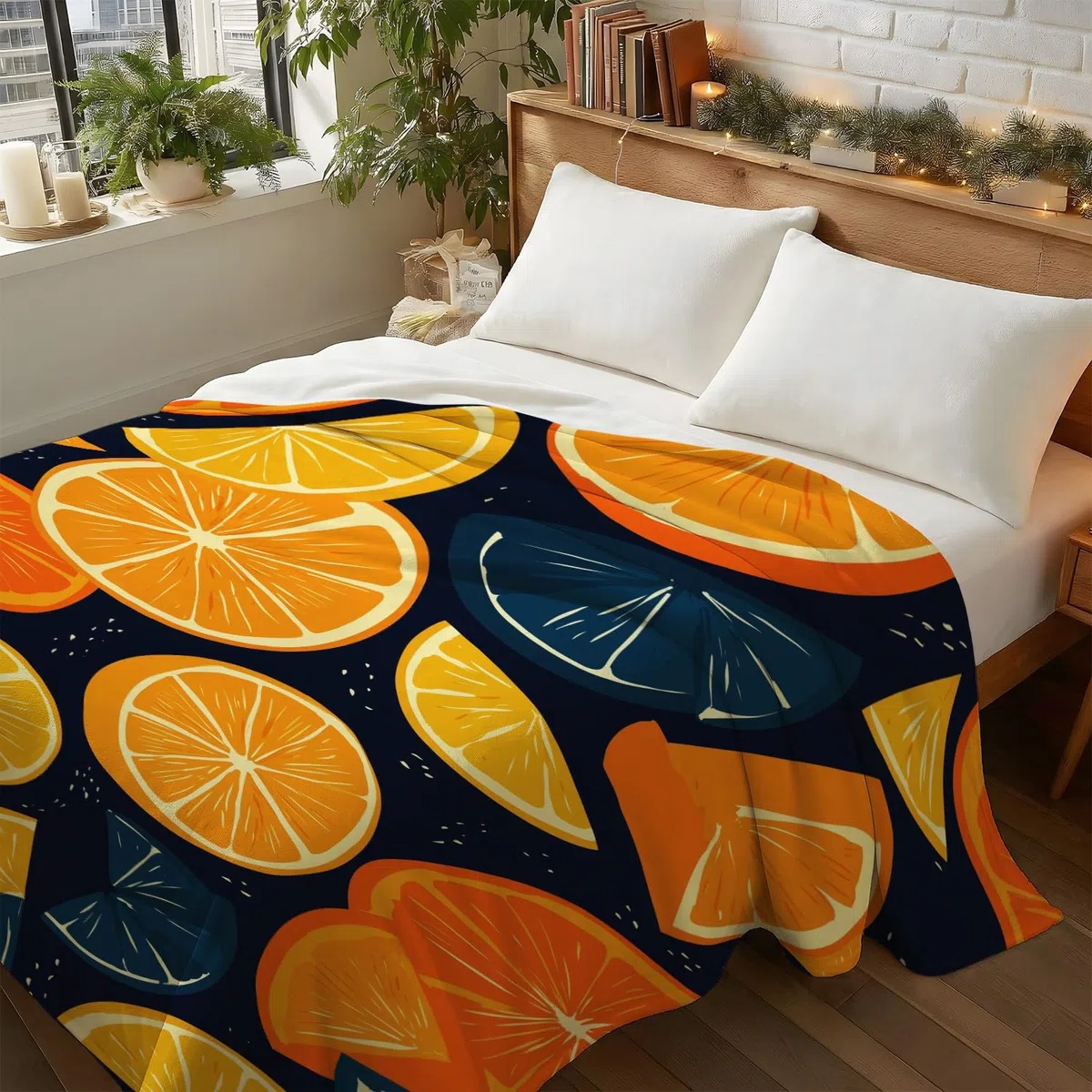 Generisch Koc z kreskówki 180 cm x 200 cm – bardzo gruby i miękki, niebiesko-żółty, minimalistyczny, owocowy, pomarańczowy, puszysty koc do salonu, na sofę, do sypialni i łóżka