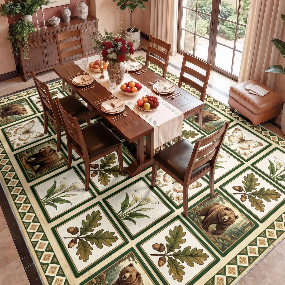 Rustykalny dywan patchwork las 120x180 miękki i wytrzymały, dekoracyjny