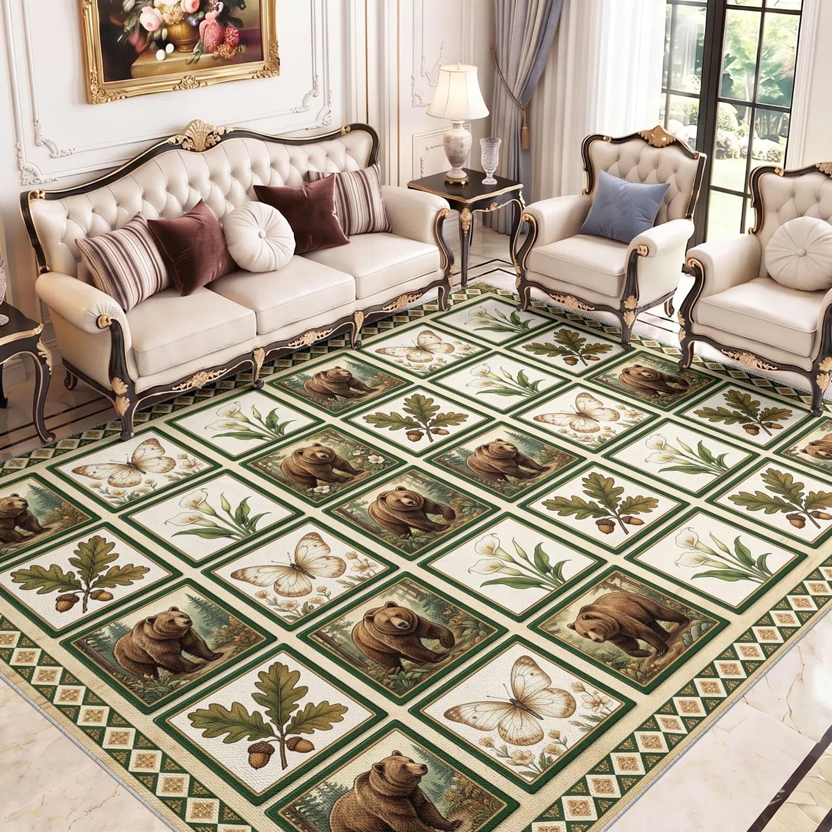 Rustykalny dywan patchwork las 120x180 miękki i wytrzymały, dekoracyjny