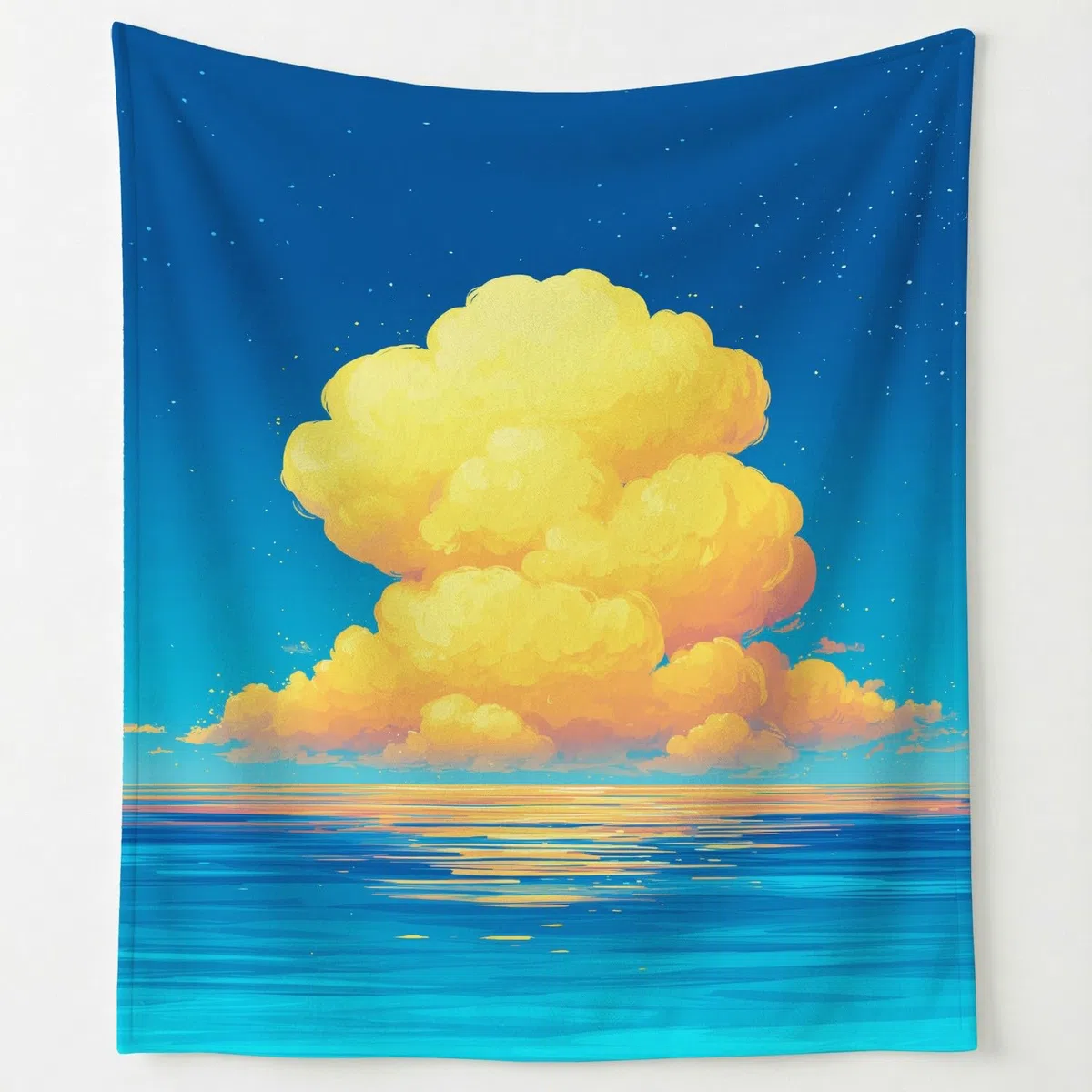 Anime Minimalistyczny koc z chmurami oceanu, 180 x 200 cm, flanelowy, koc polarowy, puszysty, na sofę, kanapę, jako dekoracja pokoju, ciepły i lekki koc na sofę, przytulny, miękki, niebieski, żółty