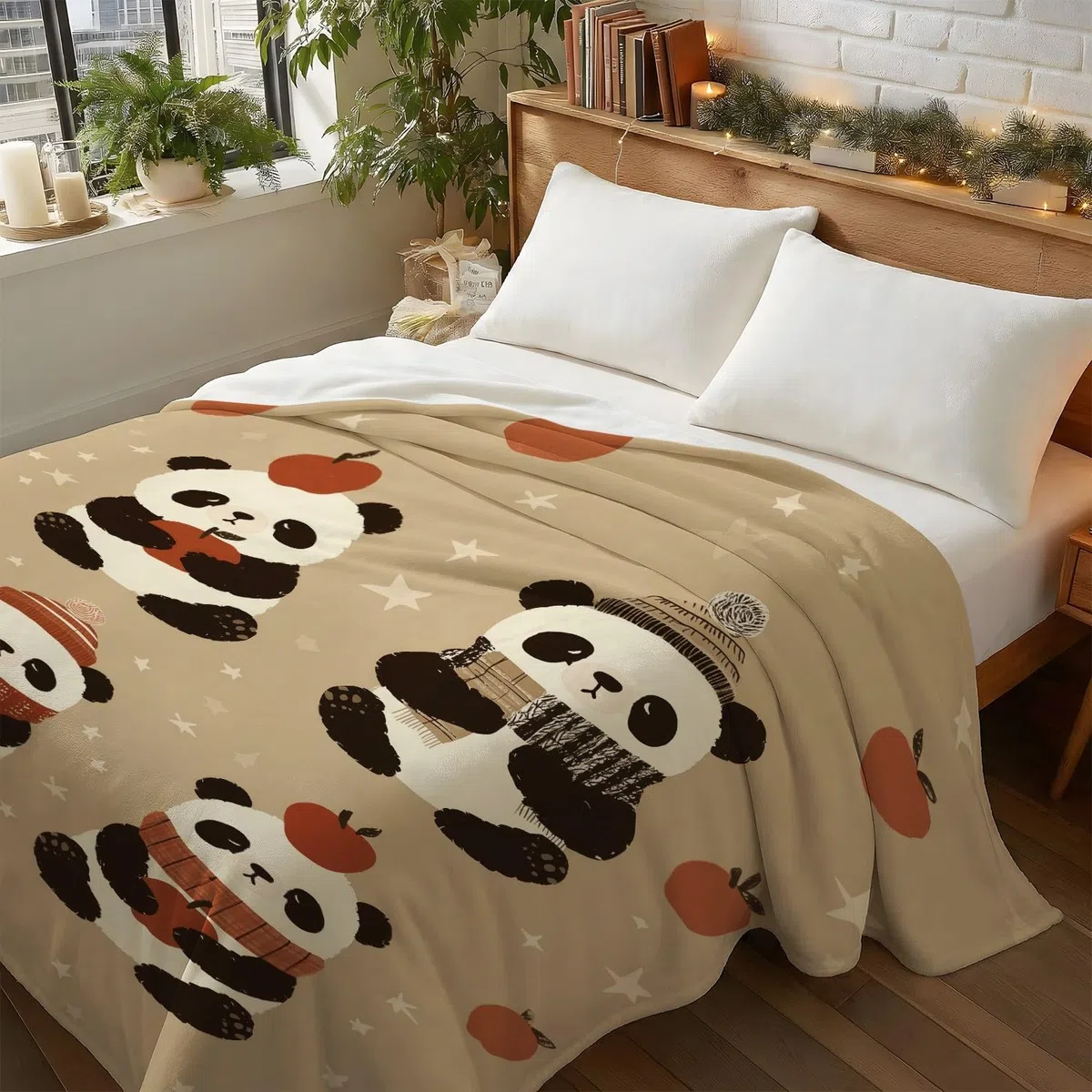 Przytulny koc, 180 x 200 cm, puszysty koc na sofę, brązowy, minimalistyczny, kreskówkowy, słodka panda, miękki, ciepły, lekki, flanelowy, polarowy, koc na sofę, łóżko, kanapę