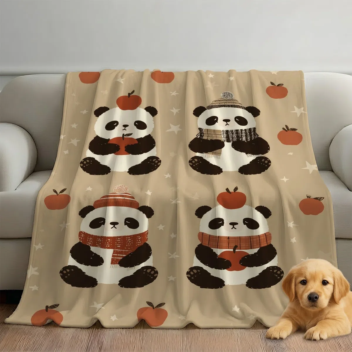 Przytulny koc, 180 x 200 cm, puszysty koc na sofę, brązowy, minimalistyczny, kreskówkowy, słodka panda, miękki, ciepły, lekki, flanelowy, polarowy, koc na sofę, łóżko, kanapę