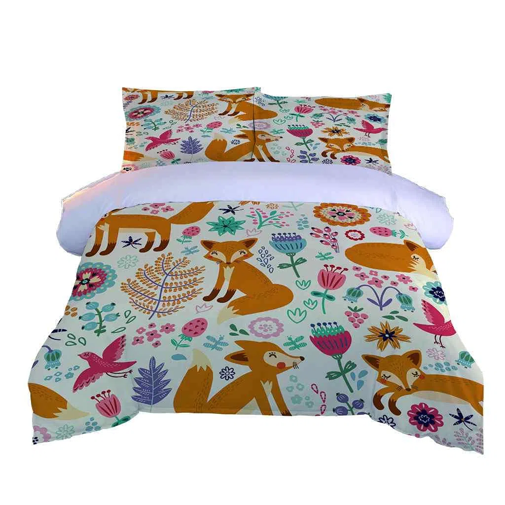 King Size 230 x 220 cm nadruk 3D żółty zwierzę lis wzór poszewka na kołdrę zestaw dla chłopców dziewcząt dorosłych zestaw pościeli z 2 poszewkami na poduszkę łatwa pielęgnacja mikrofibra poszewka na kołdrę z zamkiem błyskawicznym