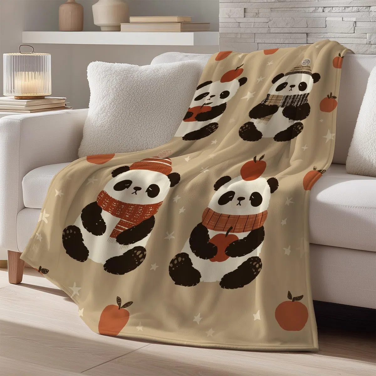 Przytulny koc, 180 x 200 cm, puszysty koc na sofę, brązowy, minimalistyczny, kreskówkowy, słodka panda, miękki, ciepły, lekki, flanelowy, polarowy, koc na sofę, łóżko, kanapę
