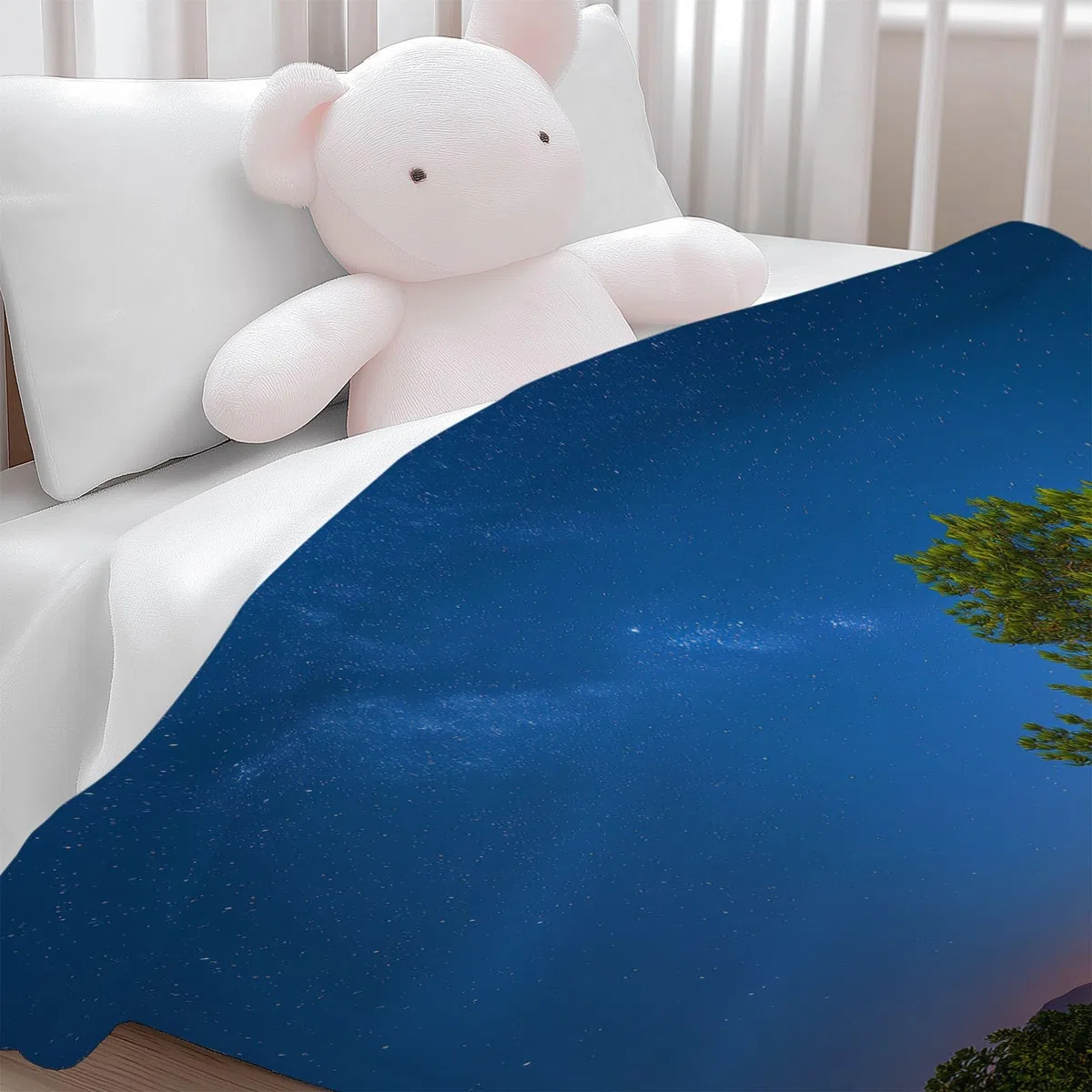 Flanelowy koc Naturalne krajobrazy nocne niebo Rośliny 180 x 200 cm Koce polarowe z mikrofibry Polar Wszystkie pory roku na podróż Sofa do podróży Łóżko Sofa Dzieci Dorośli, Niebieski