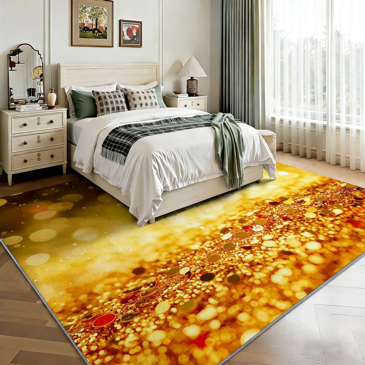 Générique 80 x 150 cm Dywan do salonu, nowoczesne cekiny, błyszczące, krótkie runo, super miękki, zmywalny i antypoślizgowy dywan do salonu, sypialni, pokoju dziecięcego, jadalni, biura, złoty