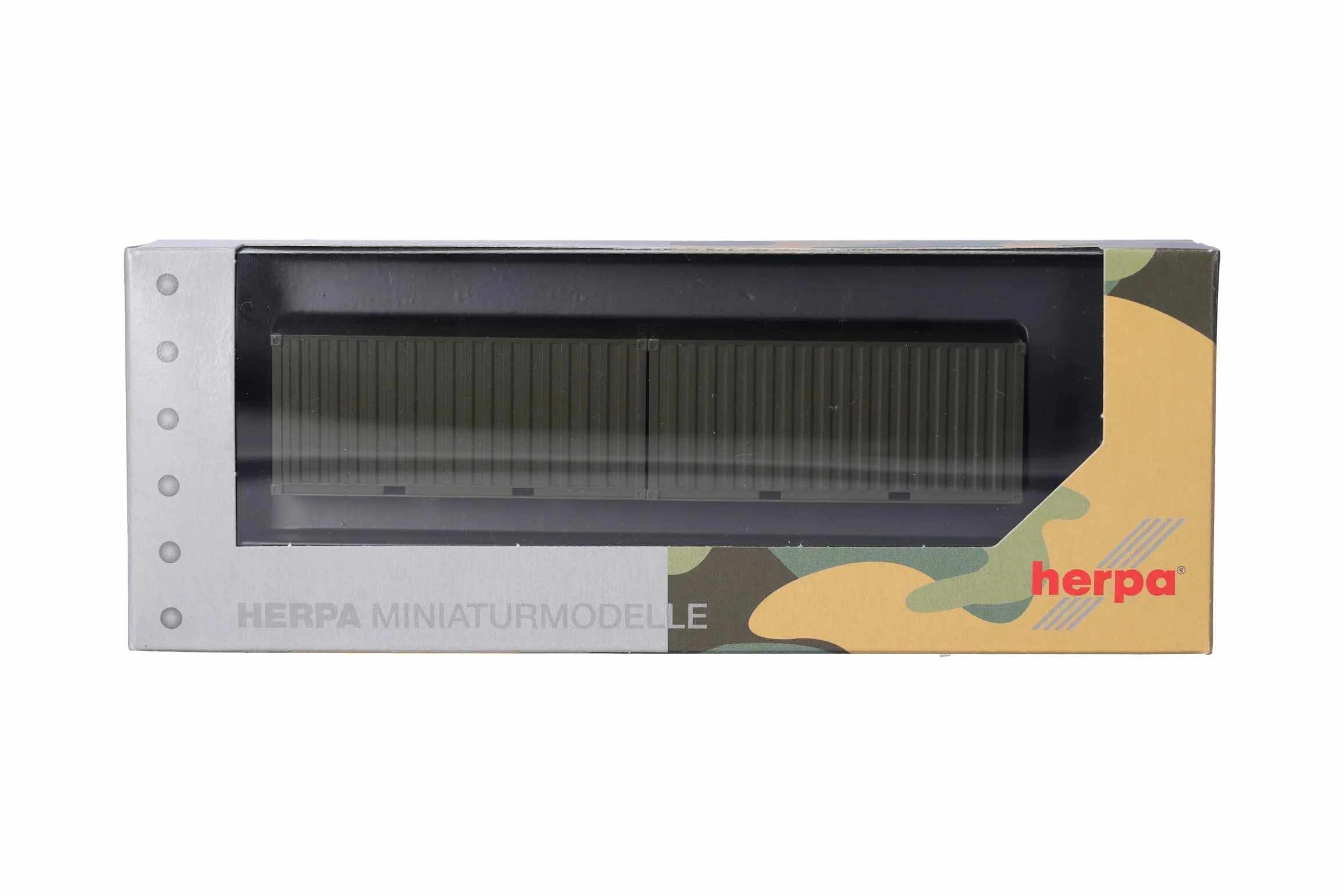 herpa 747127 akcesoria 2 x 20 ft kontener Bundeswehry, brązowo-zielony (bez nadruku) w skali 1:87, model miniaturowy, tworzywo sztuczne