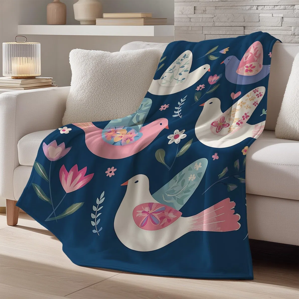 Kreskówka, minimalistyczny koc z motywem ptaka, 180 x 200 cm, flanelowy, koc polarowy, puszysty, na sofę, kanapę, jako dekoracja pokoju, ciepły i lekki koc na sofę, przytulny, miękki, niebieski