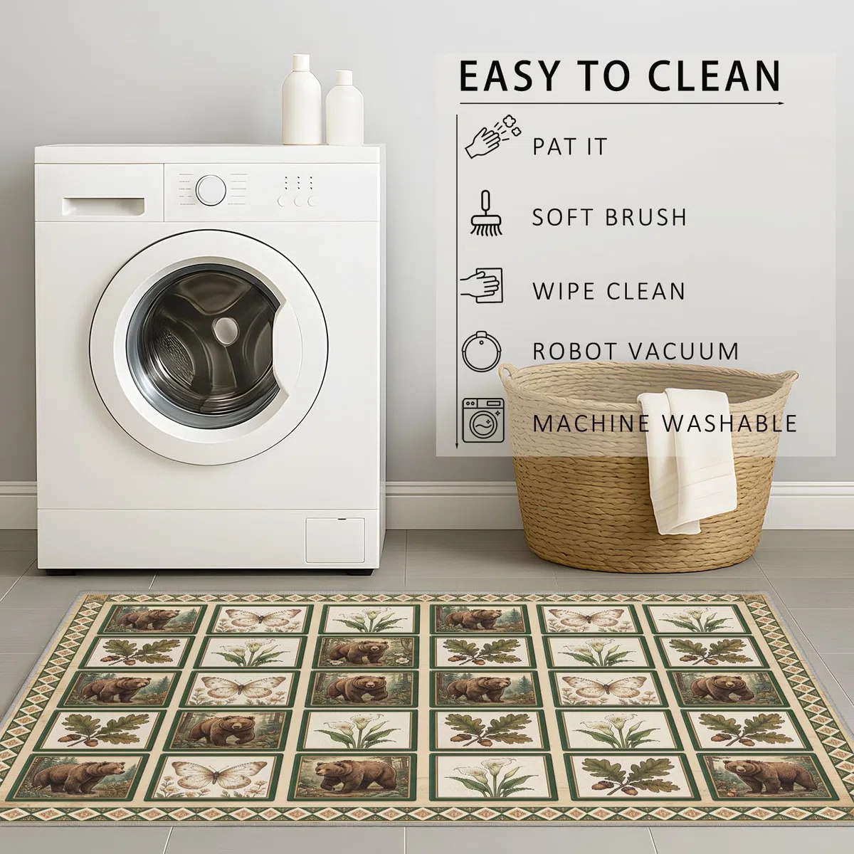 Rustykalny dywan patchwork las 120x180 miękki i wytrzymały, dekoracyjny